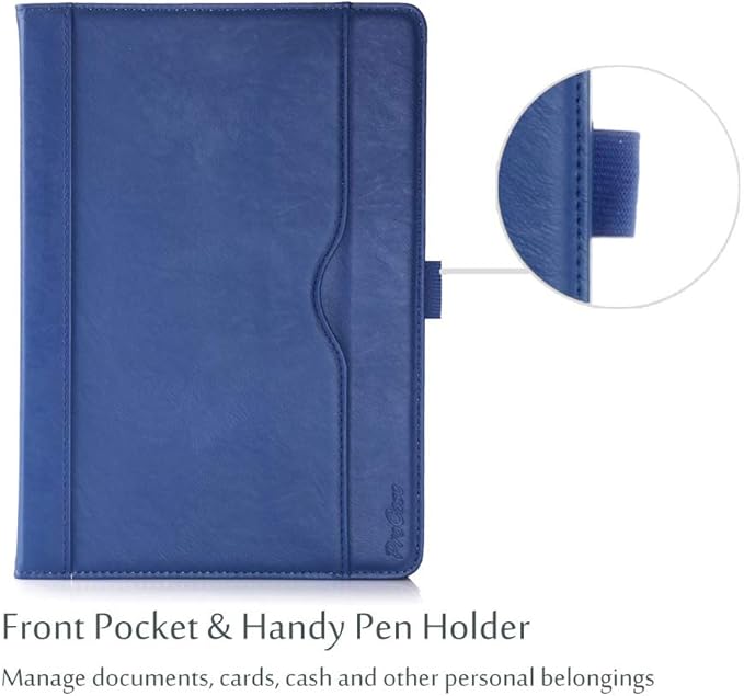 ProCase for iPad 9.7 Inch iPad 6th/5th Generation Case 2018 2017/iPad Air 2/Air 1 Case, Premium Leather Folio Corner Protection Multi-Angle Viewing Stand Cover with Front Pocket Pen Loop -Navy