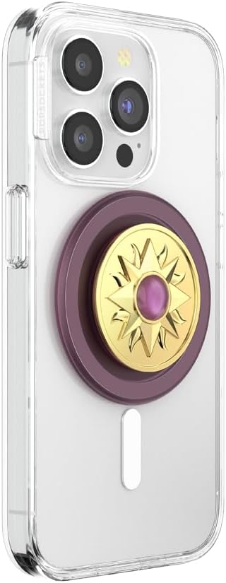 PopSockets Phone Grip for MagSafe, Magnetic Holder, Phone Stand, Gold - Enamel Sun Jewel Mauve