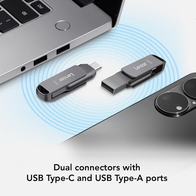 Lexar 256GB JumpDrive Dual Drive D400 USB 3.2 Type-C & Type-A Flash Drive for Storage Expansion, Photo Back-up for iPhone 15, Up to 130MB/s, Metal Housing & Swivel Design, Titanium (LJDD400256G-BNQNU)