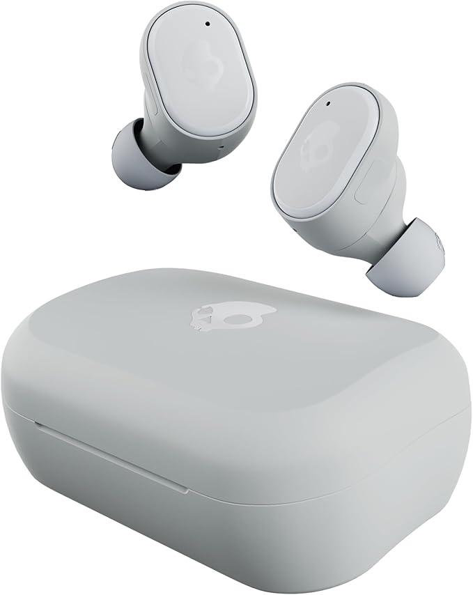 Skullcandy Grind Wireless Earbuds, Bluetooth Headphones, Up to 40 Hours Battery, Noise Isolating Fit, Microphone for iPhone Android, Customizable via Skull-iQ App - Light Grey/Blue