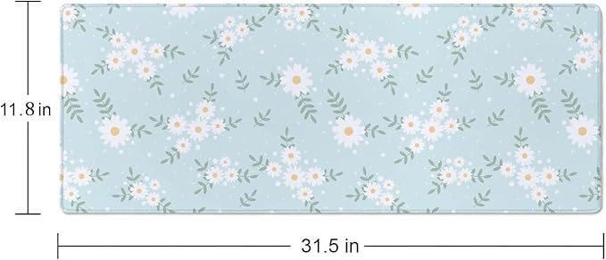 Large Daisy Flower Gaming Mouse Mat - XL Desk Pad for Keyboard Mice - 31.5 x 11.8 Inch Thin Extended Long Mousepad