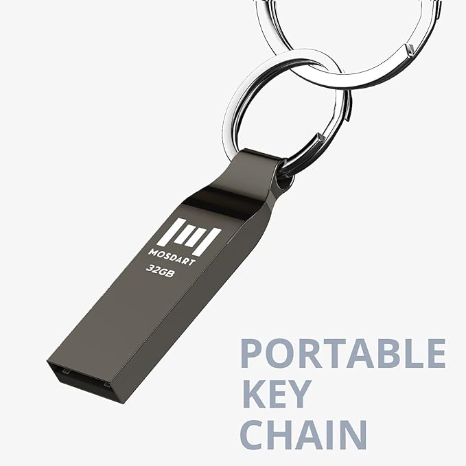 MOSDART Waterproof 32GB USB2.0 Flash Drive, FAT32 Metal Memory Stick with Keychain, for System Back, Data Storage, Titan Gray(Pack of 2)