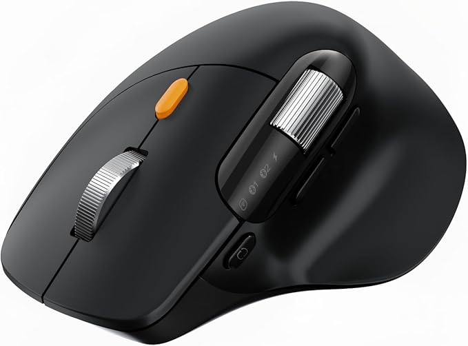 ProtoArc Ergonomic Wireless Mouse, EM25 Ultra-Fast Scrolling & Side Scroll, Customizable Bluetooth Rechargeable Mouse, 8000 DPI for Medium to Large Hands, Compatible with Windows/Mac/Android, Black