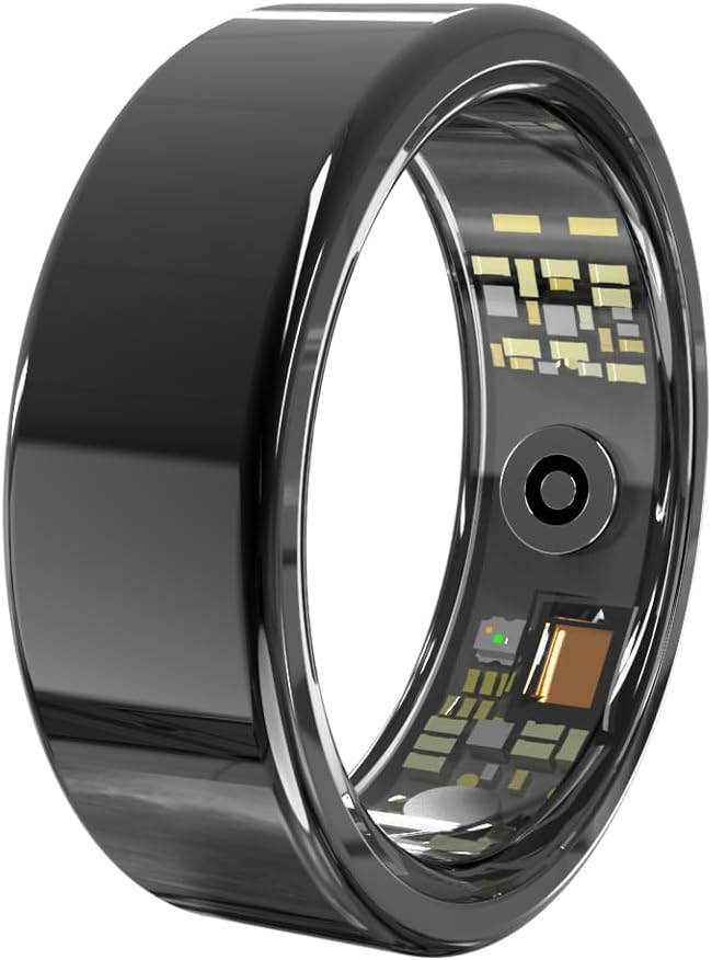 Smart Health Ring, Fitness Tracker with Heart Rate, Blood Oxygen, Blood Pressure, Sleep & Step Monitoring, Waterproof, Compatible with iOS & Android, No Subscription Required (Black, 7)