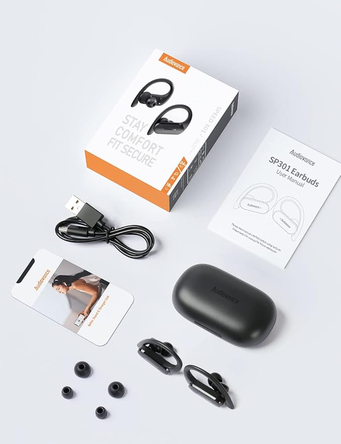 Audiovance Speed 301 Wireless Earbuds Bluetooth Headphones for Workout Running Sports, Secure & Comfort Fit Ear Buds for iPhone and Android (SP301)
