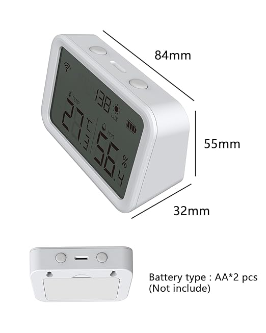 Smart WiFi Thermometer Hygrometer with Light Sensor - Indoor Temperature Humidity Monitor for Smart Home, Greenhouse, Basement, Thermometer Indoor with Display and App Alerts.