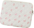 Cutecore Bow Puffy Quilted Laptop Sleeve Y2K Preppy Tablet Protective Case Girly Coquette Aesthetic Notebook Pouch (Pink,13 inch)