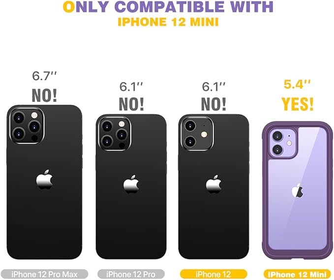 Diaclara Designed for iPhone 12 Mini Case, Full Body Rugged with Built-in Touch Sensitive Anti-Scratch Screen Protector, Soft TPU Bumper Case for iPhone 12 Mini 5.4" (Purple and Clear)