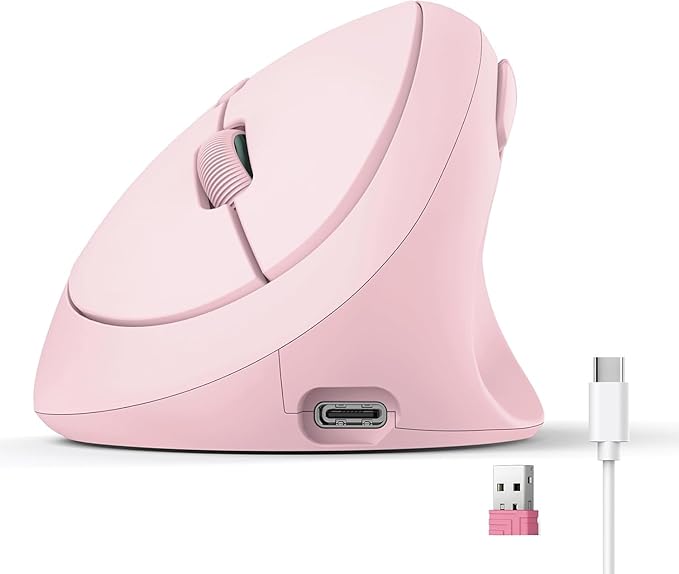 Ergonomic Mouse, Bluetooth Wireless Vertical Mouse, Rechargeable Battery, Quiet Clicks, DPI Adjustable, BT5.0/3.0 & 2.4G Connect, Easy to use, Wide Compatibility (Pink)