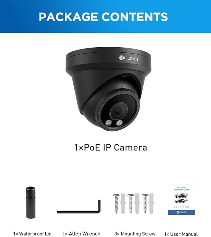 4COVR 4K 8MP PoE Security IP Camera, Outdoor Wired Surveillance Video Camera with Audio, Smart Human/Vehicle Detection, 110° Wide Angle 100ft IR Night Vision, 2.8mm Lens, IP67 Weatherproof, LY97AB8MA