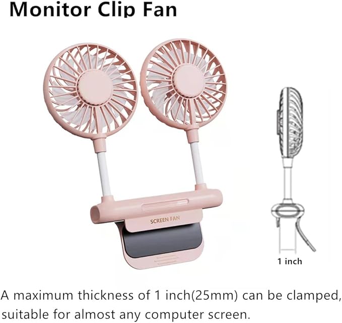 Desktop Fan with 2 Rotatable Heads, 3 Speeds, Sturdy Clamp, USB Powered Cooling Fan for Office Desk & Laptop