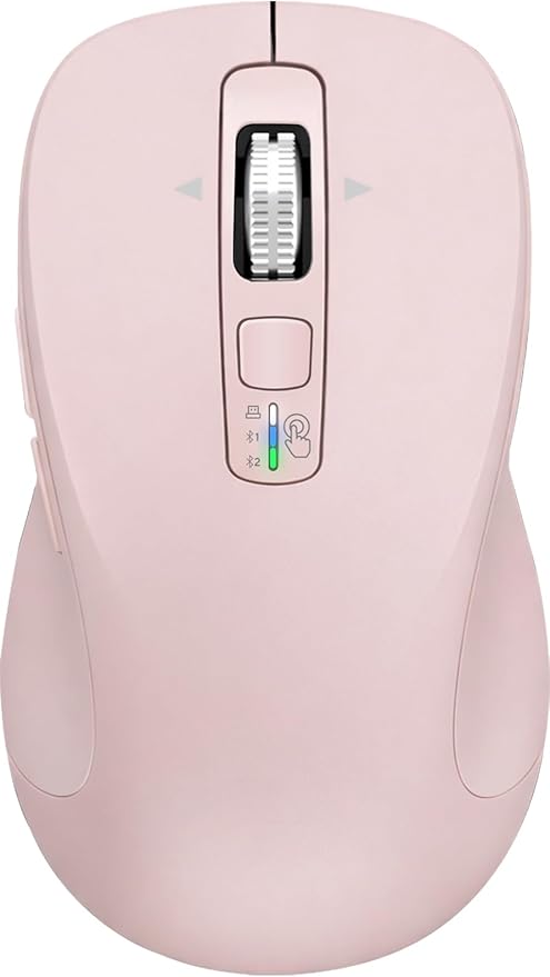 CITLLA Wireless Bluetooth Mouse (USB + BT1 + BT2), Full Size Mouse, 4-Way Scrolling, Multi-Device Silent for Computer, Laptop, iPad, MacBook (Pink)