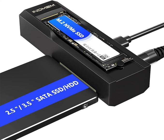 M.2 NVMe SSD Enclosure Adapter, 10Gbps SATA & M.2. NVMe Dual Bay Offline Clone USB-C Adapters Supports 3.5"/2.5" SATA SSD, Type-C Standalone Clone Duplicator