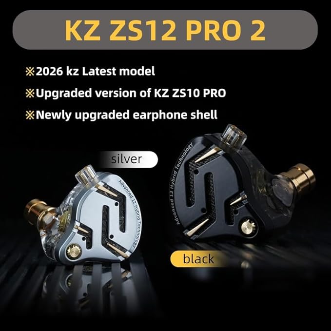 KZ ZS12 PRO 2 USB C Wired Headphones Type-C in Ear Monitor Headphone, 5BA+1DD 6 Driver Gaming Earbuds USB C Wired Earphones, HiFi Clarity Sound Immersive Bass IEMs for Gaming (USBC-with Mic, Silver)