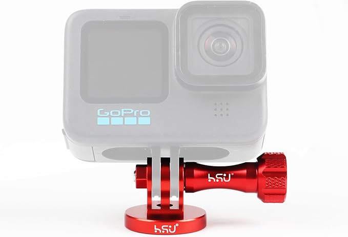 HSU Aluminum Tripod Mount Adapter for GoPro, Hero 12/11/10/9/8/7/6/5/4/3 Action Camera Monopod Mount with Thumbscrew (Red)
