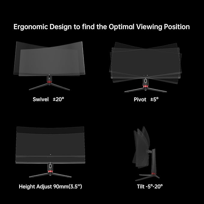 KTC 34 inch Curved Ultrawide Gaming Monitor, 180Hz WQHD 3440x1440 PC Monitor, 21:9, 1ms, 1500R, Adaptive Sync, HDMI Display Port, PBP/PIP, Height/Tilt/Swivel/Pivot Adjustment, VESA Mount, H34S18S