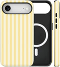 Magnetic for iPhone 17 Air Case Cute Stripes Phone Case, Shockproof Slim TPU and Hard PC Protective Phone Cover Compatible with MagSafe Designed for Women Girls, Pink and White