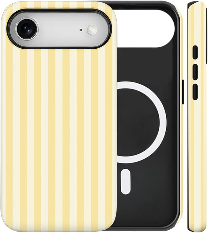 Magnetic for iPhone 17 Air Case Cute Stripes Phone Case, Shockproof Slim TPU and Hard PC Protective Phone Cover Compatible with MagSafe Designed for Women Girls, Pink and White