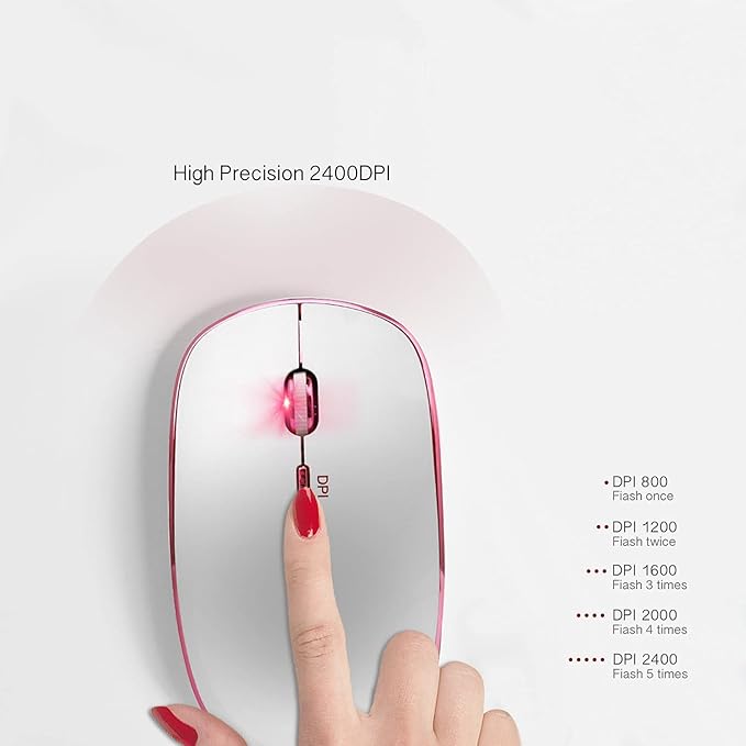 JOYACCESS Wireless Mouse for Laptop - Ultra Thin, Silent, 2400 DPI Portable Optical Mouse for Laptop,Computer,MacBook,Windows, Chromebook, PC (White + Pink)