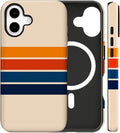 Magnetic for iPhone 16 Case Cute Stripes Phone Case, Shockproof Slim TPU and Hard PC Protective Phone Cover Compatible with MagSafe Designed for Women Girls,Retro