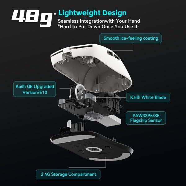 ATK VXE Dragonfly R1 Wireless Gaming Mouse, 51g Lightweight, PAW3395 Sensor, Adjustable DPI, 1k Polling, 40 Hr Battery Life, Tri-Mode 2.4G/Bluetooth/Wired