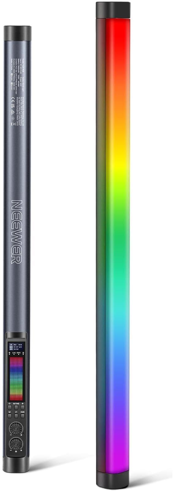 NEEWER TL60 RGB Tube Light, 20W Full Color LED Video Wand, APP/2.4G/DMX Control, 7 Pixel Effects 2500-10000K CRI97+, Radio Frequency, with Adapter, Mount, Cable, Bag