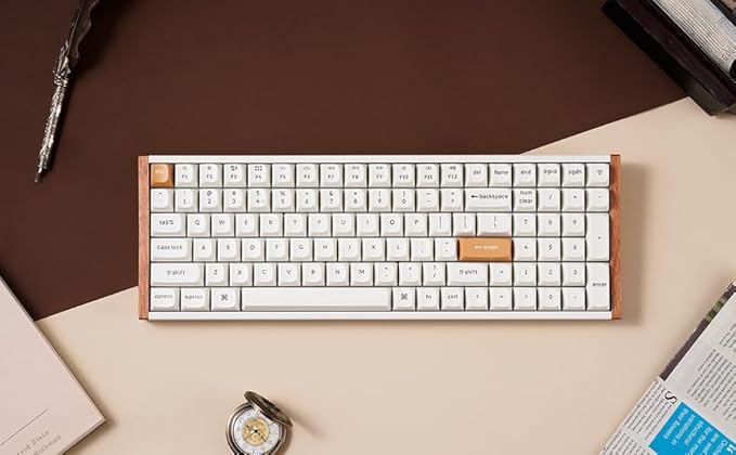 Keychron K4 HE QMK Wireless Gaming Custom Mechanical Keyboard, 2.4 GHz/Bluetooth/Wired 96% Layout Hot-Swappable Programmable RGB Backlit Gateron Magnetic Switches for Mac Windows, Wood Frame-White