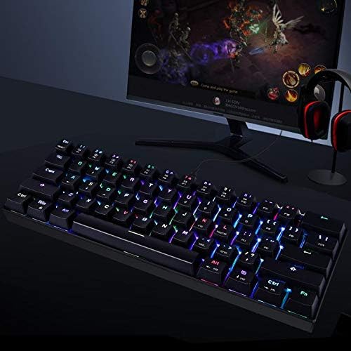 MOTOSPEED 60% Mechanical Keyboard Portable 61 Keys RGB LED Backlit Type-C USB Wired Office/Gaming Keyboard for Mac, Android, Windows（Blue Switch）