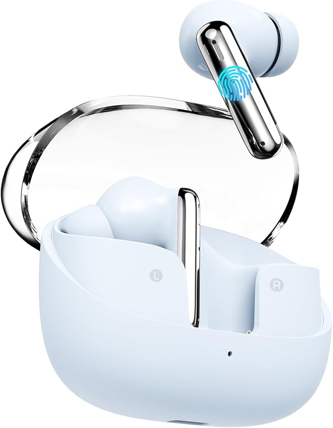 SHANLING MTW60 Wireless Earbuds Bluetooth 5.3, 34H Playtime HiFi Earbuds with Noise Cancelling Mic, 13mm Dynamic Driver, IPX4 Waterproof Sports Earphones, Type-C Charging Case Headphones - Blue