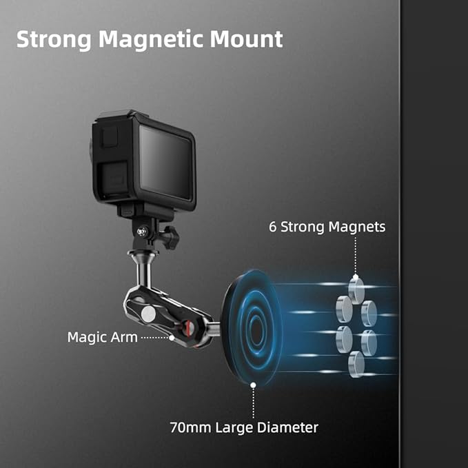 Magnetic Camera Mount for Action Camera, Strong Magnetic Mount with 360° Rotation Ball Head and Built-in 6 Magnets, Compatible with Gopro Hero 13/12/11/10, DJI Osmo Action 6/5 Pro/4/3,Nano