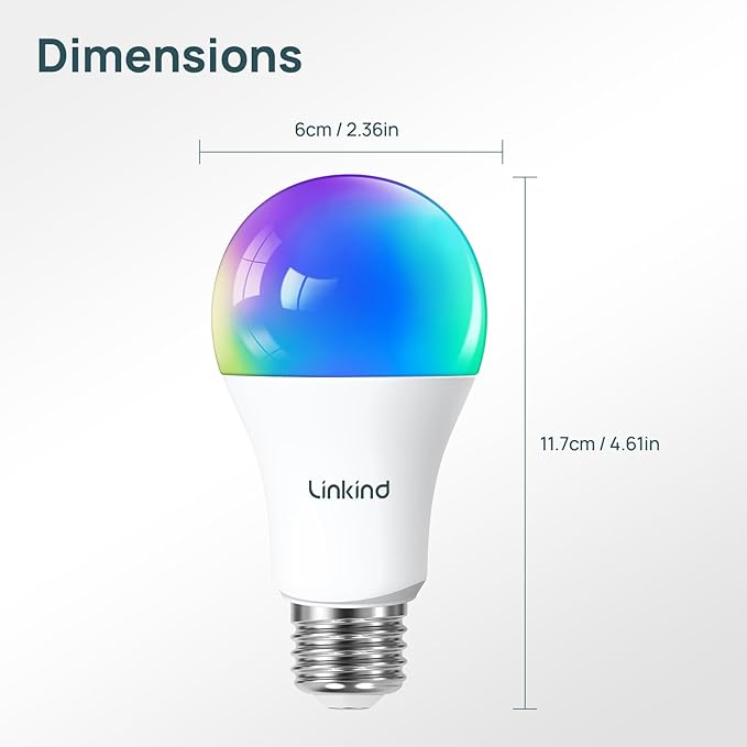 Linkind Matter Smart Light Bulb,1100LM 75W Smart Bulbs Work with Alexa/Apple Home/Google Home/SmartThings, RGBTW LED Color Changing Bulbs Music Sync, 2.4GHz Wi-Fi Light Bulbs LED 11W, A19 E26, 2Pack