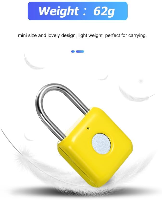 Fingerprint Padlock eLinkSmart Gym Locker Lock with Phone App iOS Watch Metal Keyless Combination Locks for School Sports Locker Hasp Storage Backpack Suitcase Yellow