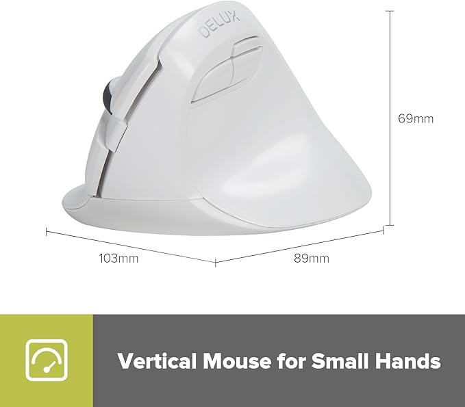 DELUX Wireless Ergonomic Mouse, Vertical Mouse for Small Hand, Silent Click Ergonomic Mouse, Up to 4000 DPI, 6 Buttons, BT 5.0/2.4G Dual Mode, for Carpal Tunnel, for Laptop/PC (M618MINI DB-White)
