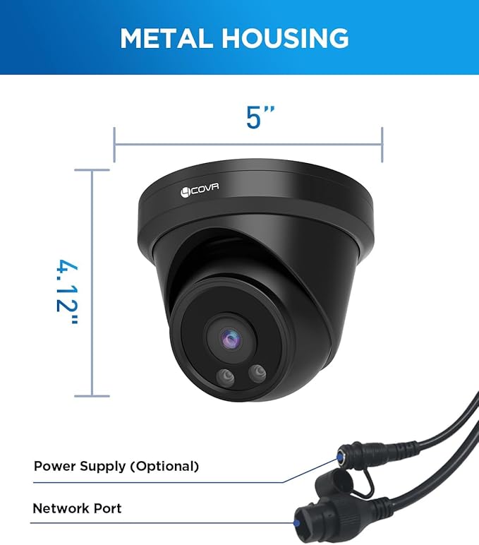 4COVR 4K 8MP PoE Security IP Camera, Outdoor Wired Surveillance Video Camera with Audio, Smart Human/Vehicle Detection, 110° Wide Angle 100ft IR Night Vision, 2.8mm Lens, IP67 Weatherproof, LY97AB8MA