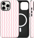 Magnetic for iPhone 13/14 Case Cute Wavy Stripes Phone Case, Shockproof Slim TPU and Hard PC Protective Phone Cover Compatible with MagSafe Designed for Women Girls, Pink
