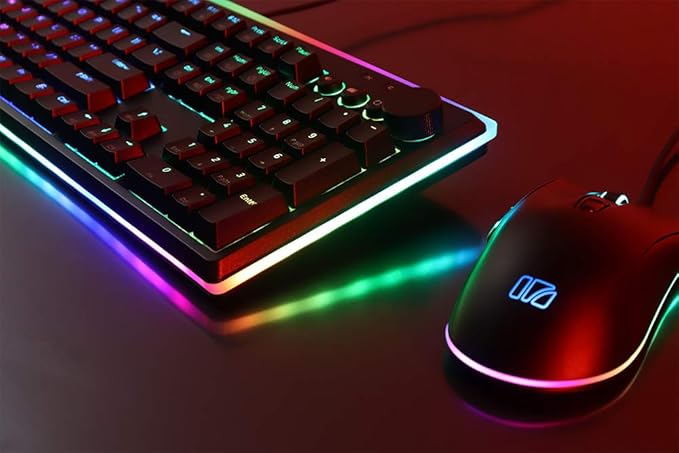 i-rocks K71M RGB Mechanical Gaming Keyboard with Media Control Knob, Switches (Red), 107 Keys w/Full NKRO, PBT Keycaps, Multimedia Hotkeys, Detachable USB-C Cable and Onboard Storage, Black