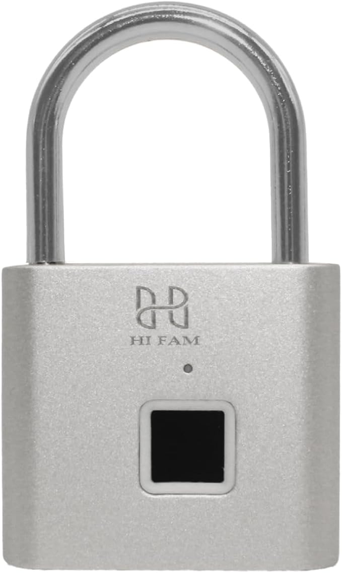 HIFAM Fingerprint Padlock, Keyless Biometric Gate Locks for Outdoor Fence Storage Gym, Smart Lock with USB Rechageable (Silver)