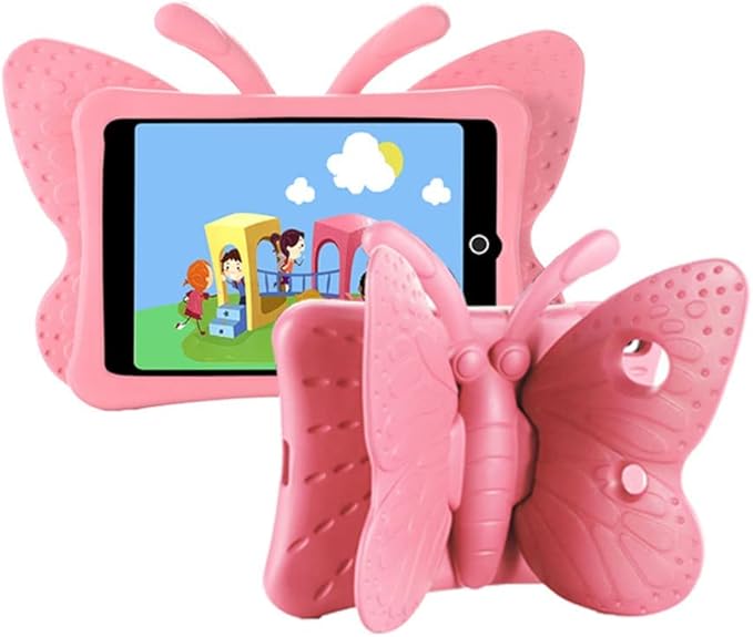 iPad 9th 8th 7th Generation Case Kids Girls, Cute Butterfly Shockproof EVA Foam Super Protection Stand Cover for iPad 2021 2020 2019 10.2" and iPad Air 3 Pro 10.5" - Pink
