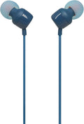 JBL Tune 110 - Wired in-Ear Headphones with JBL Pure Bass Sound, 1-Button Remote, Microphone and Tangle-Free Flat Cable (Blue)
