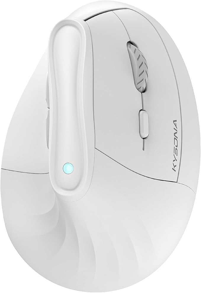 KYSONA 57° Ergonomic Wireless Tower Mouse, Vertical Quiet Ergo Mouse, Bluetooth(BT5.0,BT3.0)&2.4G, (800/1200/2400/2400/4000), 5 Buttons for Windows, macOS, iPadOS, Laptop, PC,White