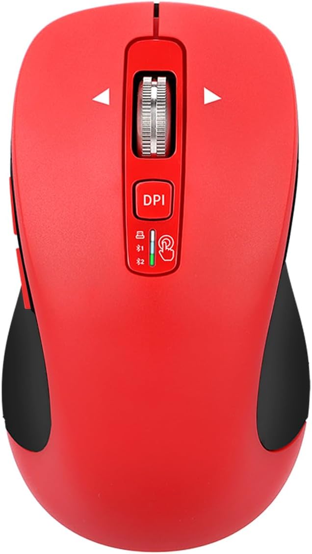 CITLLA Wireless Bluetooth Mouse (USB + BT1 + BT2), Full Size, 4-Way Scrolling, Multi-Device Silent Mouse for Computer, Laptop, iPad, MacBook (Red)