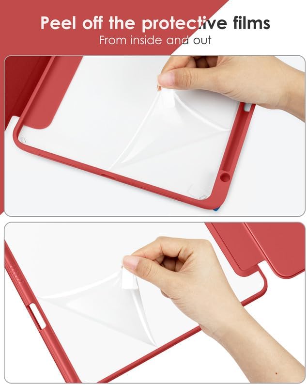 VIKESI for iPad Pro 11 Inch 4th/3rd/2nd/1st Generation Case, iPad Air 11-inch / 5th / 4th Generation Case with Clear Back,Pencil Holder,Auto Sleep/Wake,Camera Protection,Red