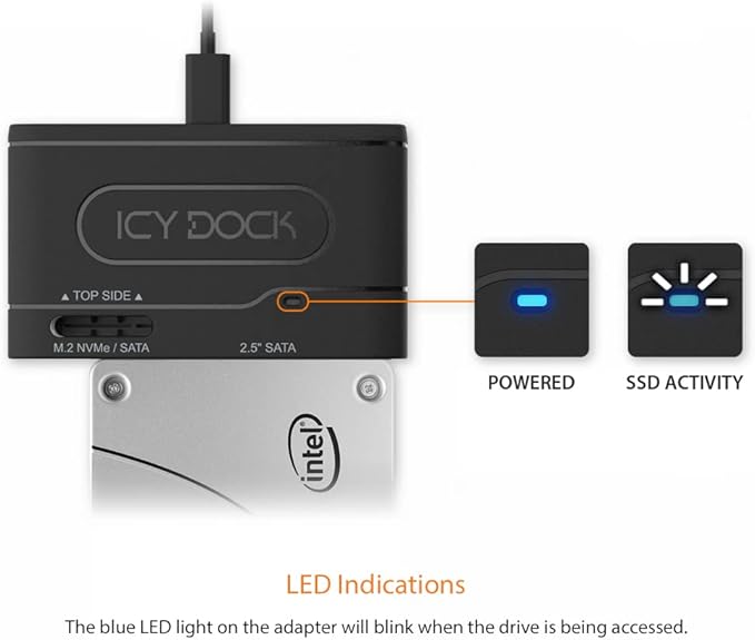 ICY DOCK USB 3.2 Gen 2 10Gbps to 2.5" SATA SSD/HDD & M.2 NVMe/SATA SSD External Reader Adapter | EZ-Adapter MB104U-1SMB