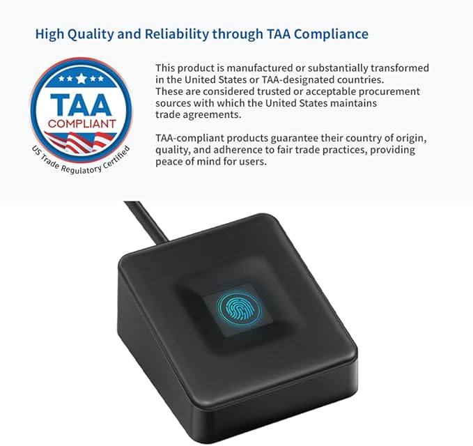 TEC ESS Enhanced Sign in Security USB Fingerprint Biometric Passkey Scanner – SecureTouch WireKey Fast Login <1s Windows Hello Business 360° Recognition TE-FPA-CA1