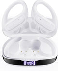 LEEMC Wireless Earbuds, Bluetooth Headphones 5.4, Ear Buds with Hooks for Sports, 80Hr Playtime Earphones, LED Display, IPX7 Waterproof Headset for Workout Running, Ivory