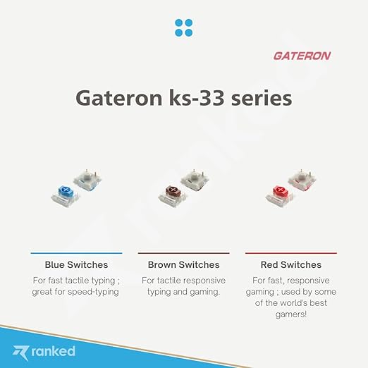 Ranked Gateron Ks-33 Low Profile v2 Key Switches for Mechanical Gaming Keyboards | Plate Mounted (Gateron Brown, 10 Pcs)