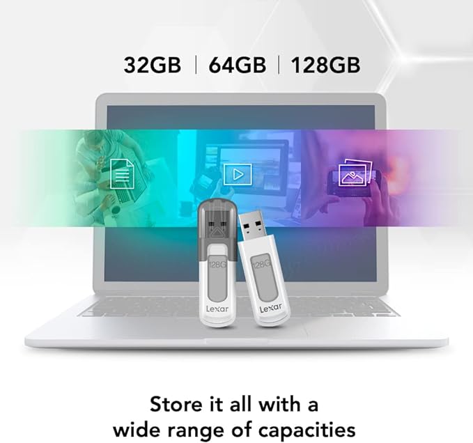 Lexar 32GB 3-Pack JumpDrive V100 USB 3.2 Gen 1 Flash Drive for Storage Expansion and Backup, Up To 100MB/s Read, Gray, Pink, Blue (LJDV100032G-B3NNU)