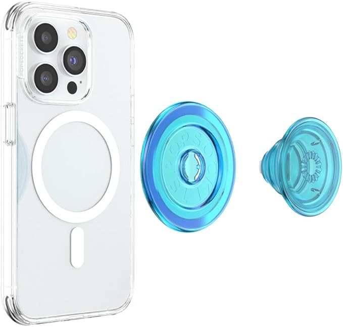 PopSockets Phone Grip for MagSafe, Magnetic Holder, Phone Stand, Blue - Electric Blue Translucent