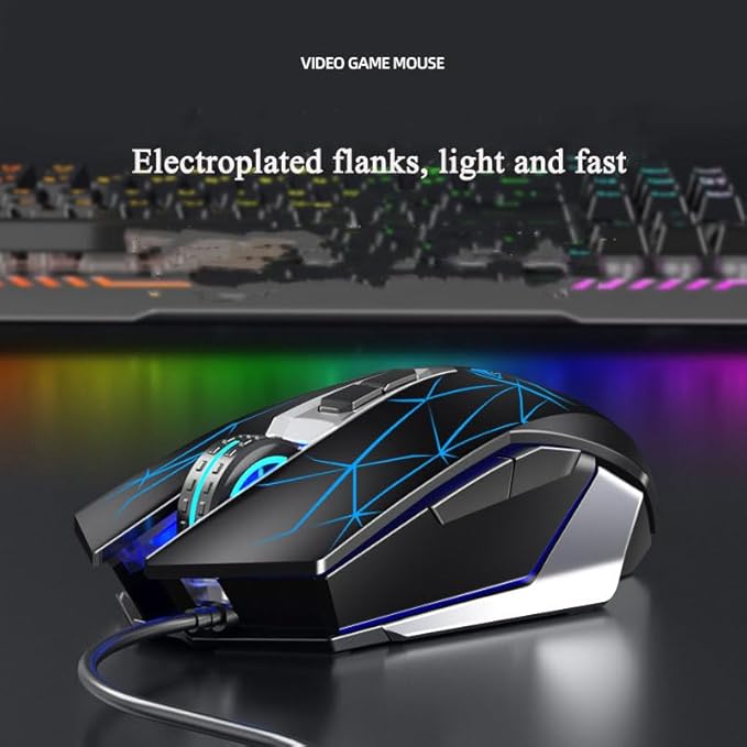 Mechnical E-Sports Gaming Mouse - USB 7 Programmable Buttons Mice with 2400 Adjustable DPI- Wired Connection-Breathing Light (Black)