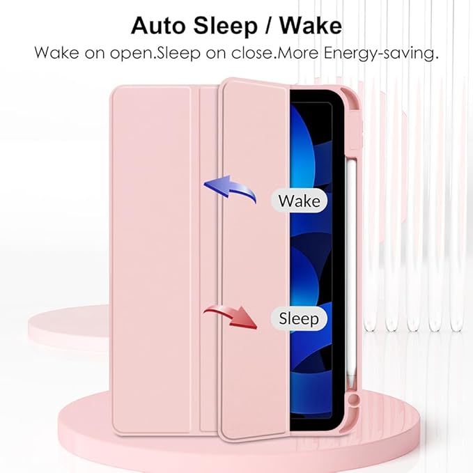 Clear Case for iPad Air 13 Inch (M4 2026/M3 2025/M2 2024)&iPad Pro 12.9 6th/5th/4th/3rd Gen (2018-2022) with Pencil Holder, Magnetic Trifold Smart Stand Cover Auto Wake Sleep (Pink)